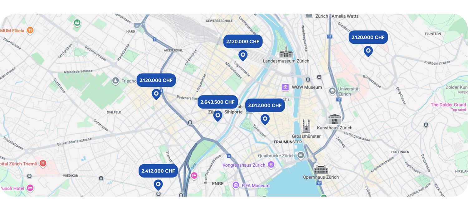 Mappa con i prezzi immobiliari
