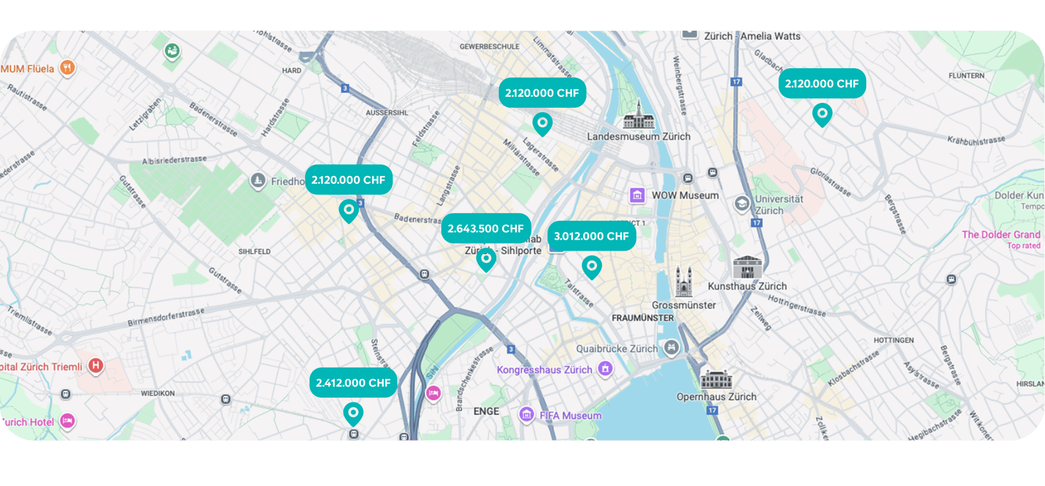 Map with property prices